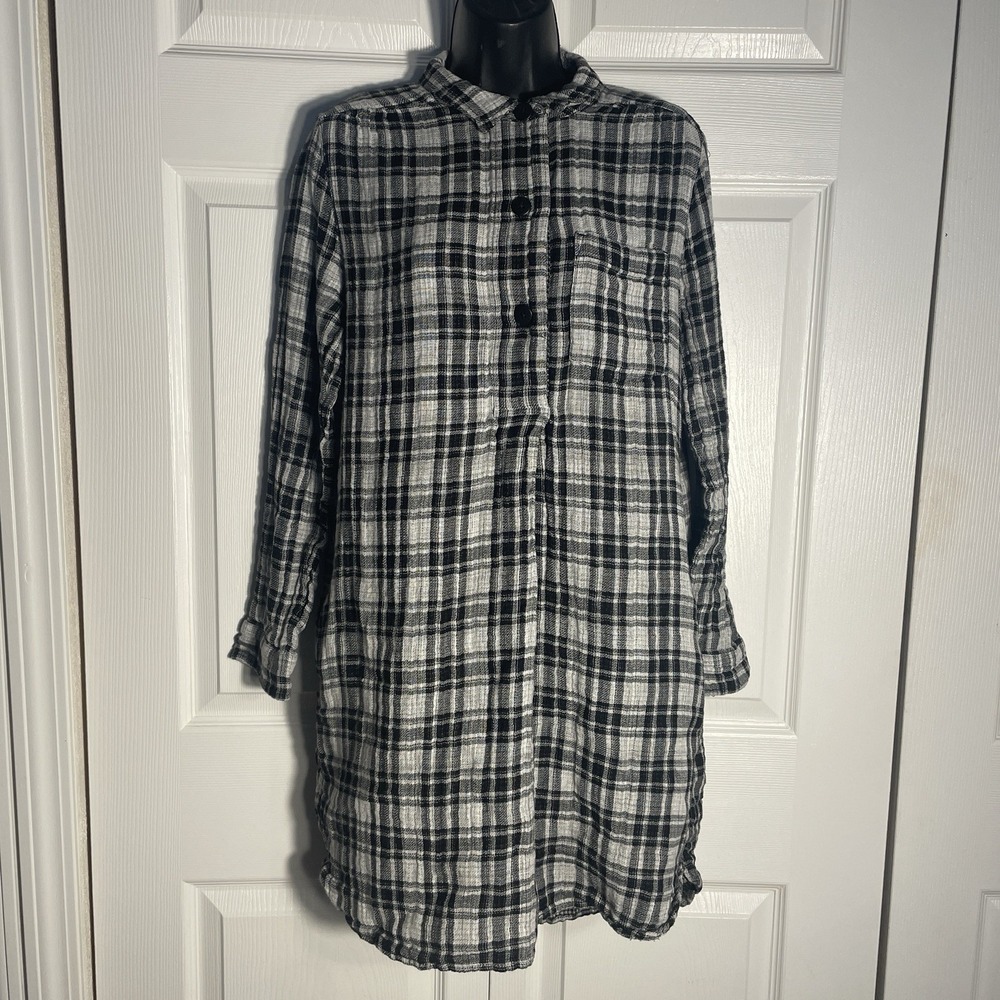 Madewell Latitude Shift Dress Women L Black‎ Gray Kemp Plaid Long Sleeve Henley